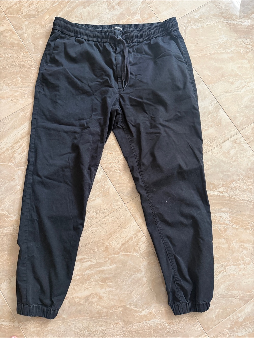Express - Men's Black Jogger Pants - Elastic Waist & Cuffed Ankles - Cotton.